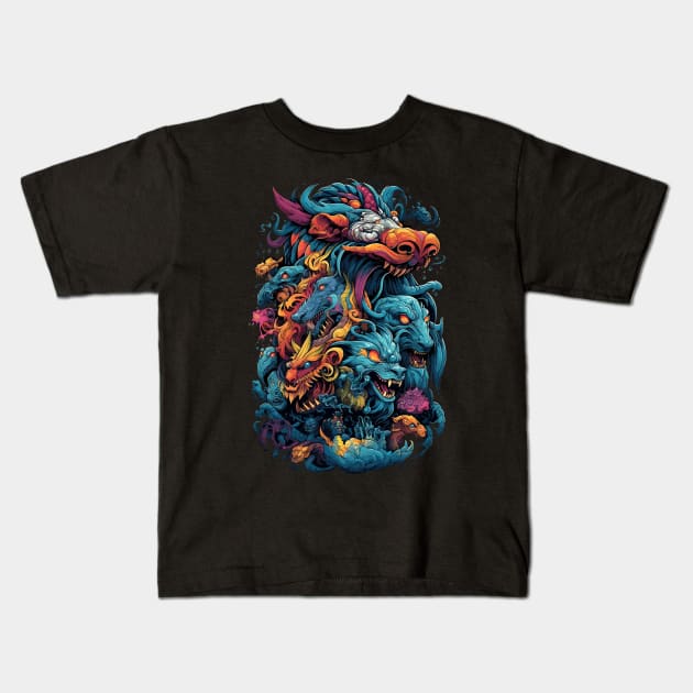 Zoomorphic Beasts - Dragons Festival Kids T-Shirt by Peter Awax